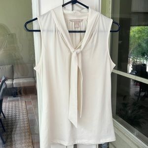 S Banana Republic off white tie-neck blouse